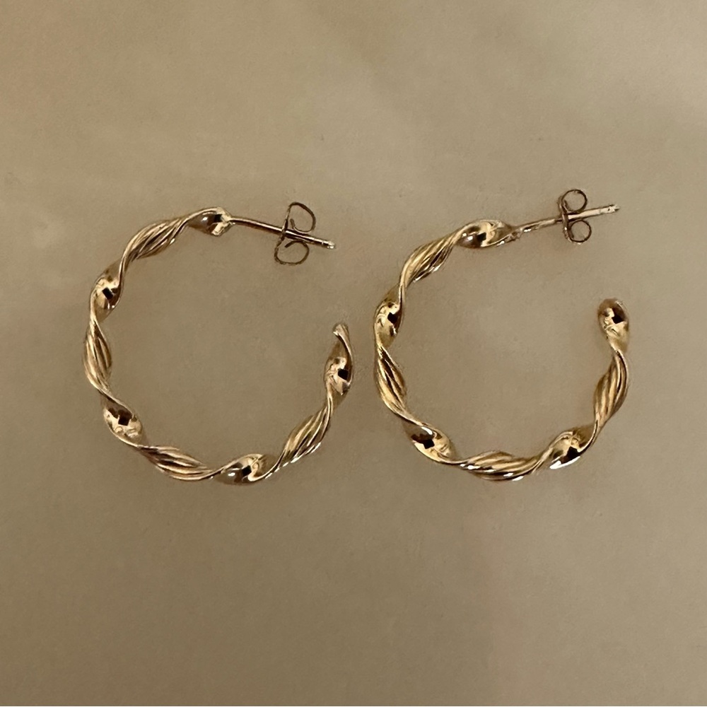 14k Solid Gold Twist Hoop Earrings